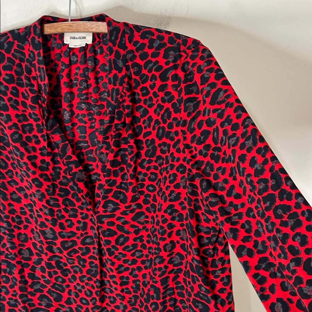Zadig & Voltaire Red and Black Leopard Print V-Neck Blouse - Picture 13 of 15